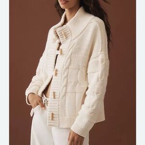 Anthropologie Pilcro Chunky Cable-Knit Toggle Cardigan Sweater size M